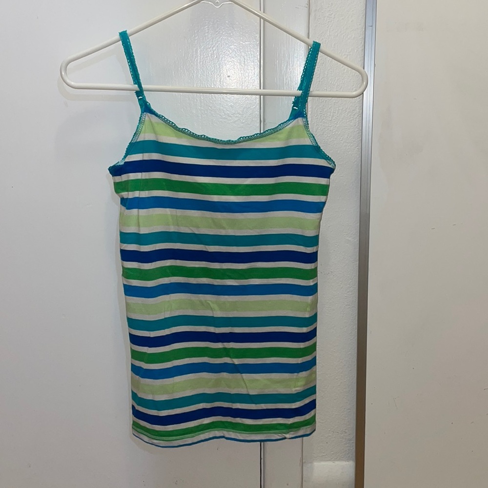blue green striped cami tank top